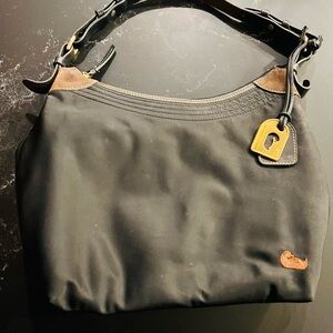 Dooney & Bourke Erica Black Nylon Shoulder Bag Pink Lining Leather Trim
